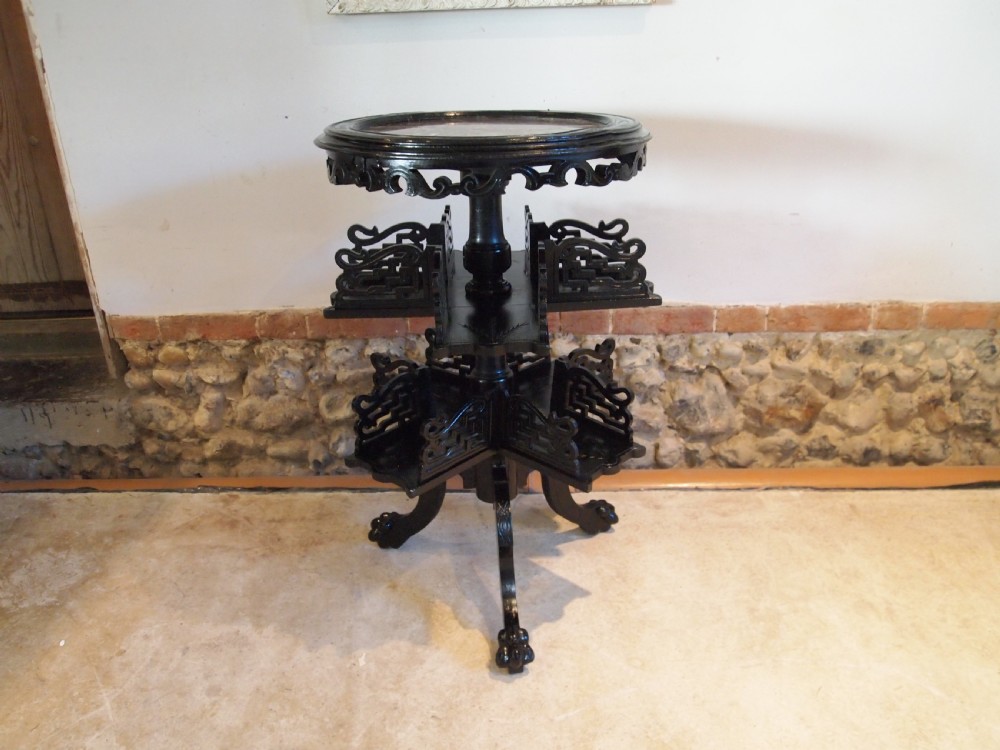 Rare Chinese style Victorian ebonised revolving bookcase c1880 View VIII
