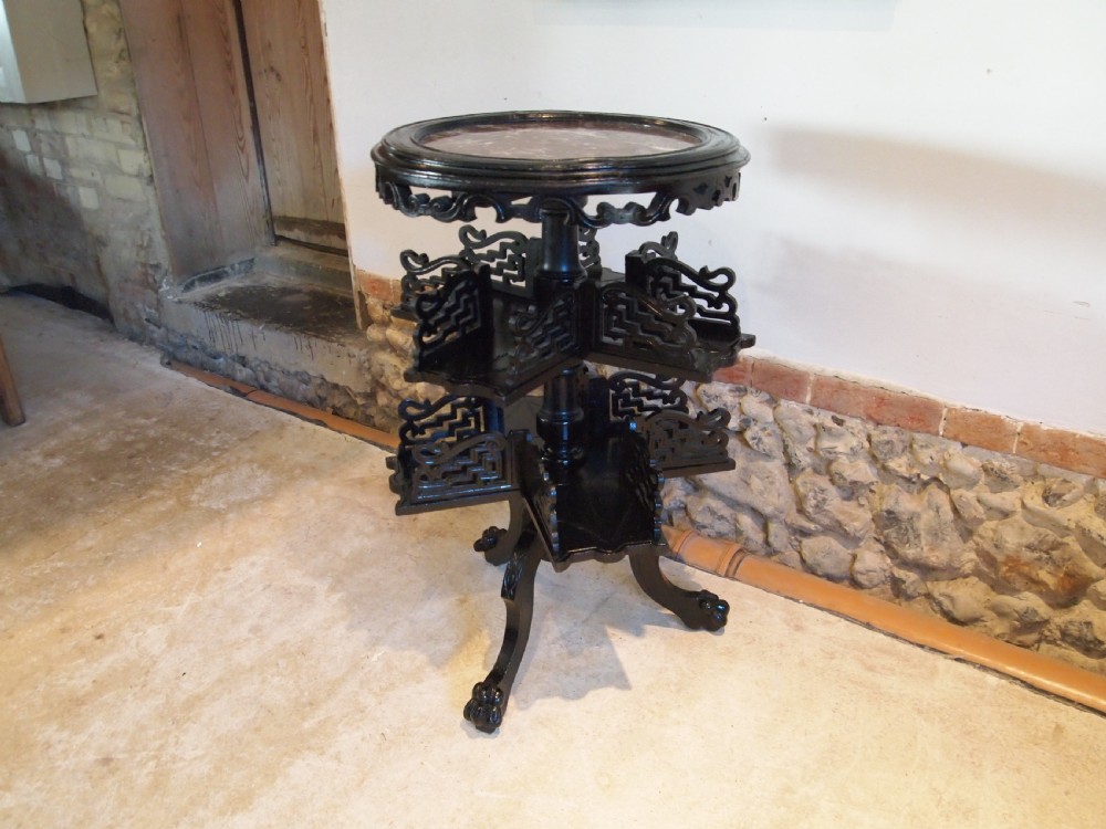 Rare Chinese style Victorian ebonised revolving bookcase c1880 View X