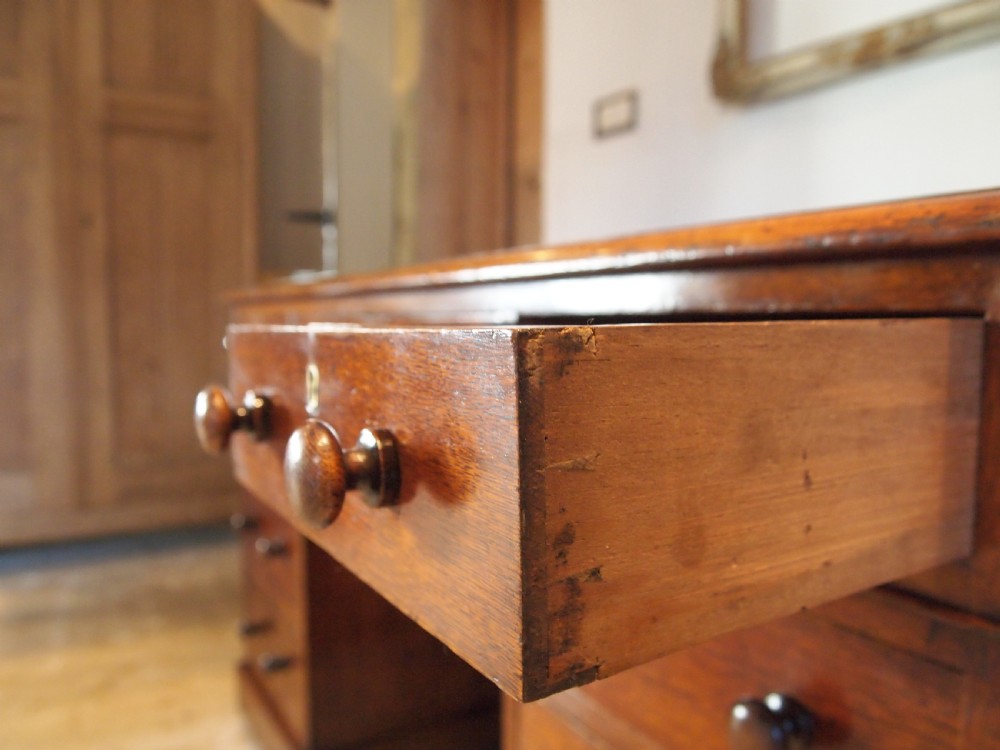 Desk Victorian Oak 3 part pedestal c1880 View IV