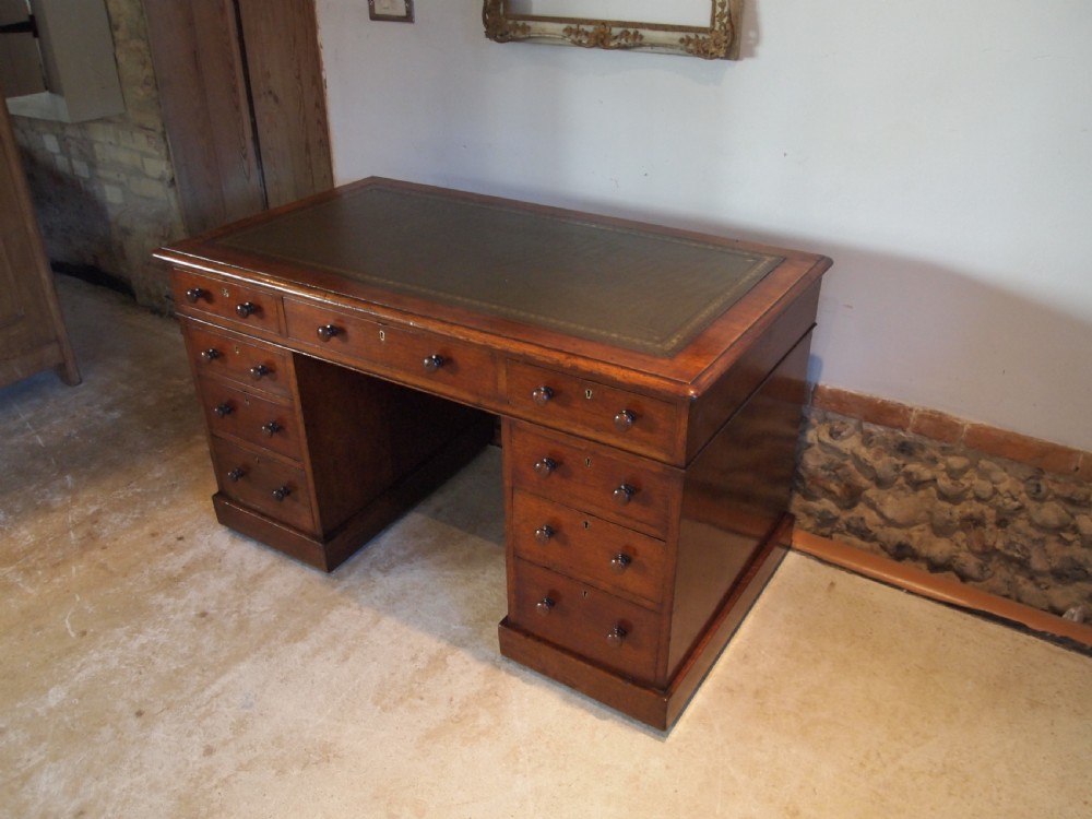 Desk Victorian Oak 3 part pedestal c1880 View XI