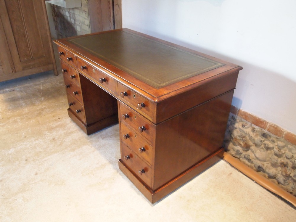 Desk Victorian Oak 3 part pedestal c1880 View XII