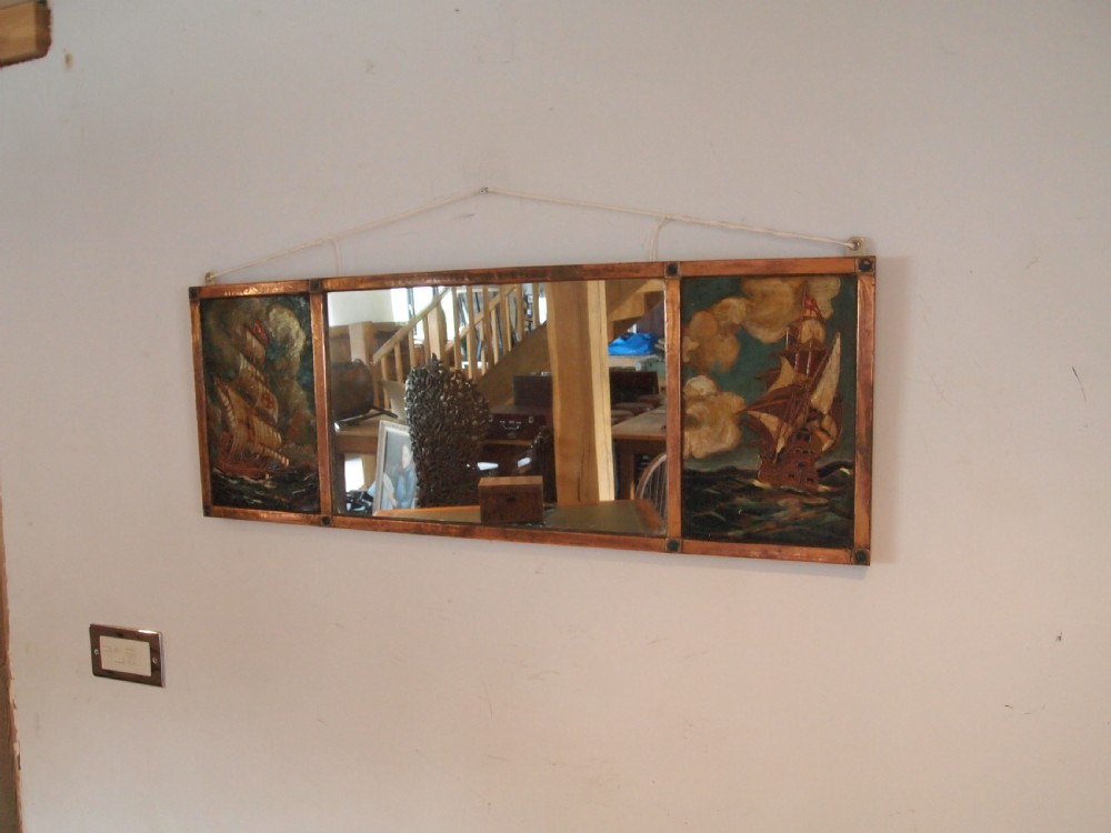 Mirror Arts and Crafts Liberty style Copper and oil galleons c1910 View VIII