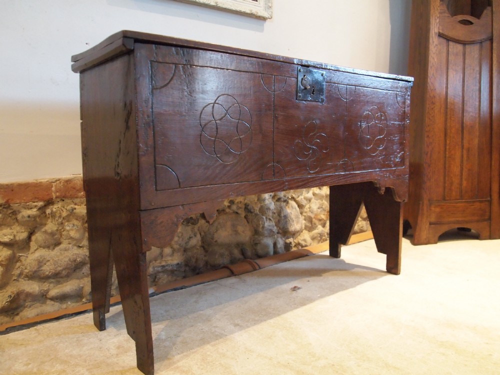 Coffer chest rare full height blanket box Queen Anne Oak six plank c1700