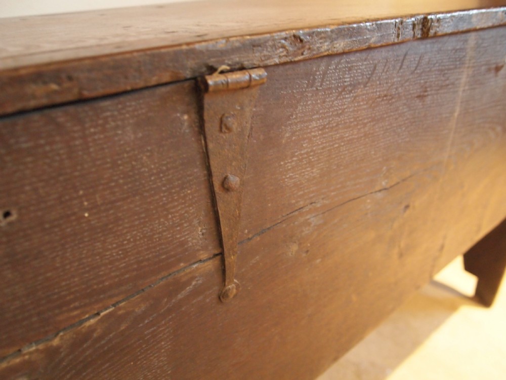 Coffer chest rare full height blanket box Queen Anne Oak six plank c1700 View VI
