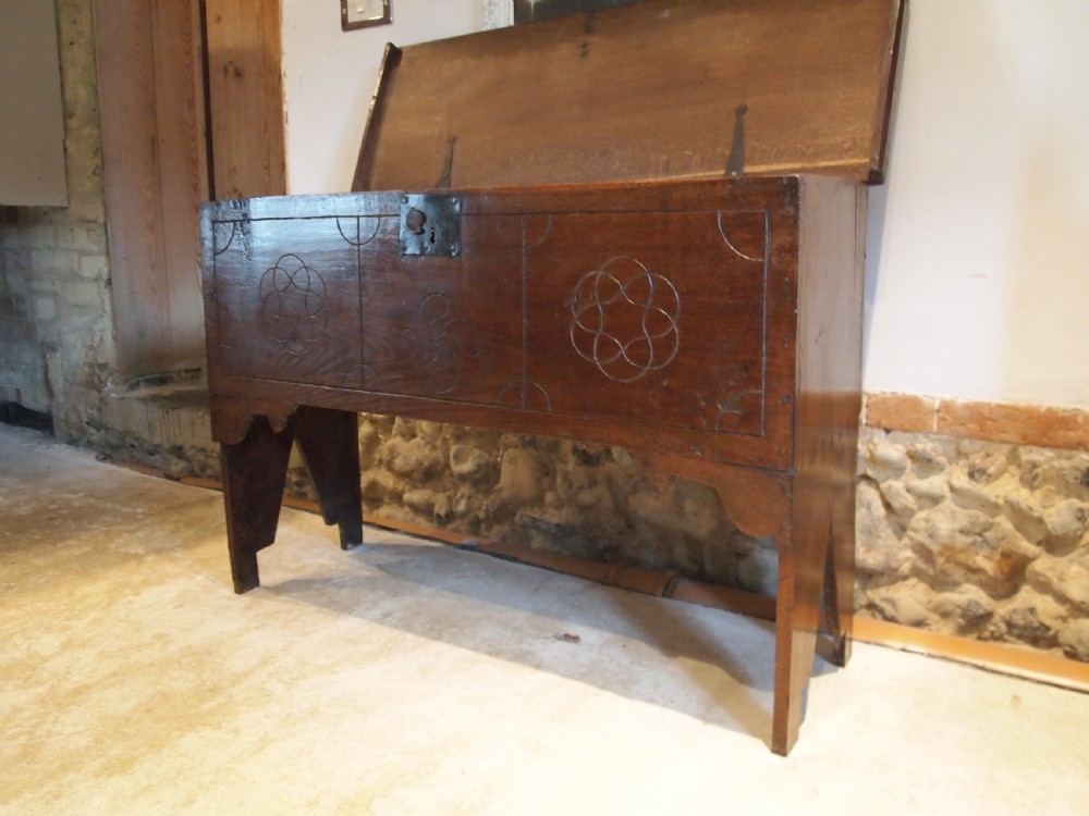 Coffer chest rare full height blanket box Queen Anne Oak six plank c1700 View IX