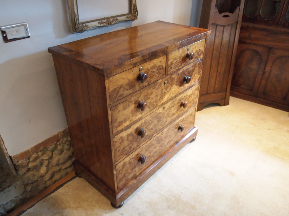 Chest of drawers outstanding very Rare Victorian Burr Oak c1850 View V