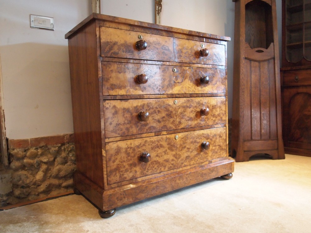 Chest of drawers outstanding very Rare Victorian Burr Oak c1850 View XII