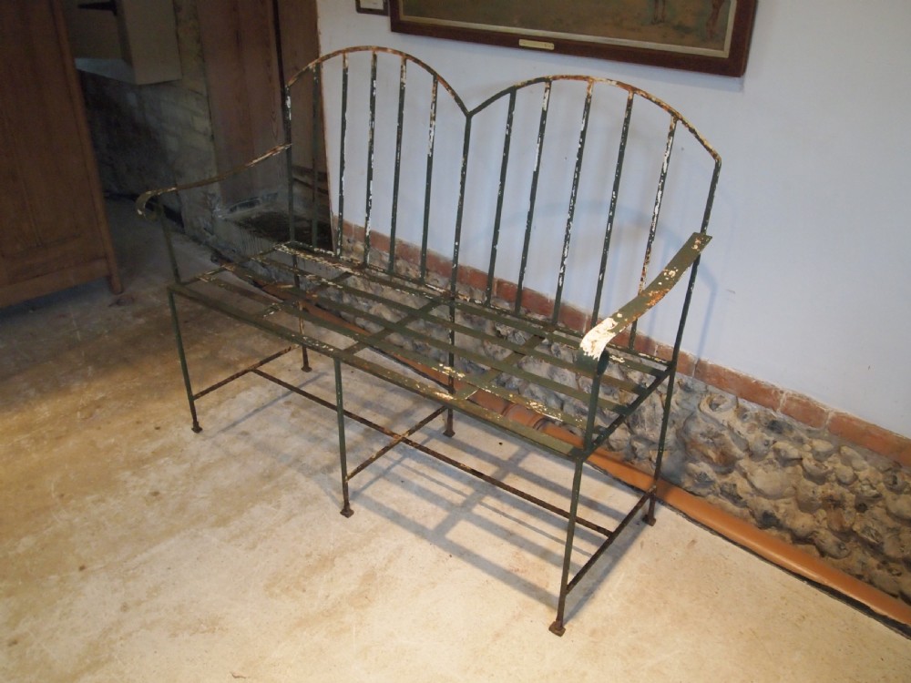 Bench settle garden seat Victorian Strap work c1890  View XII