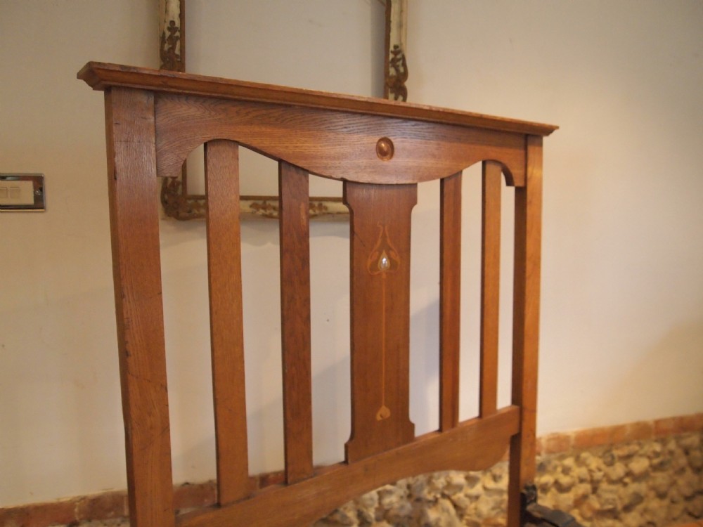 Bed single stunning Arts and Crafts Oak c1900 View VII