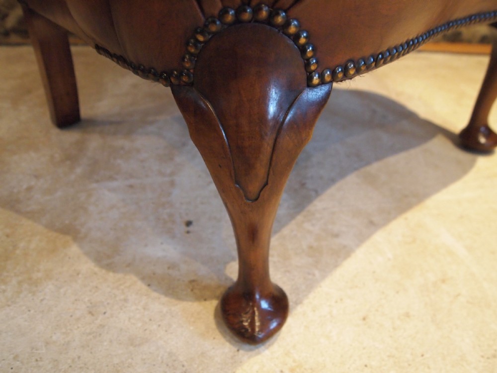 Chair Edwardian Queen Anne Chestnut leather Walnut armchair c1900 View VI