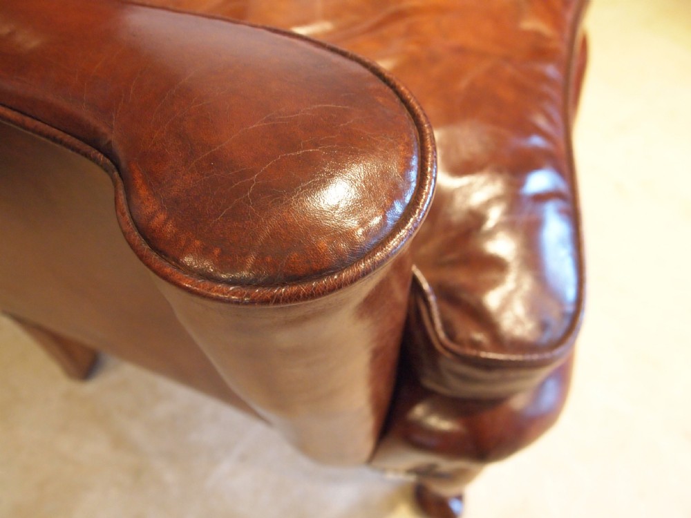 Chair Edwardian Queen Anne Chestnut leather Walnut armchair c1900 View VIII