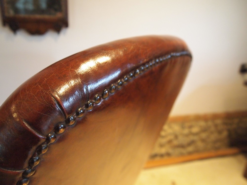 Chair Edwardian Queen Anne Chestnut leather Walnut armchair c1900 View IX