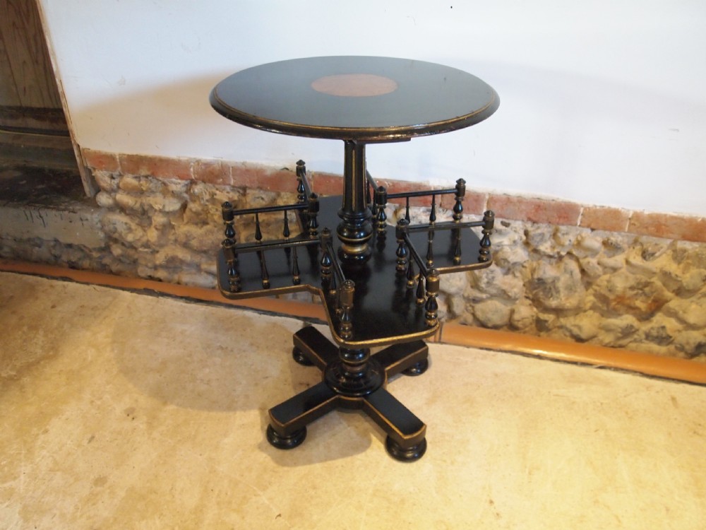 Bookcase revolving book stand table Ebonised Mahogany c1860 View V