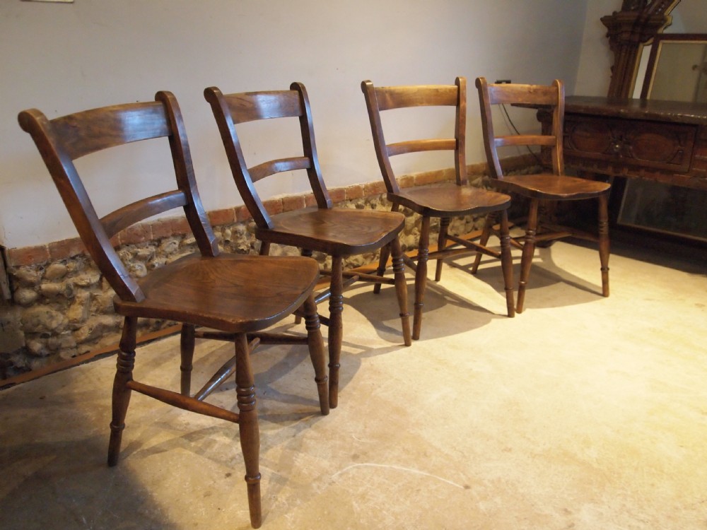 Chairs set of 4 Victorian east Anglian bar back Windsor kitchen c1890 View X