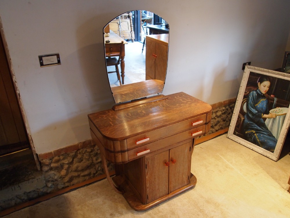 Dressing table & Tallboy Art Deco limed Oak c1925 View III