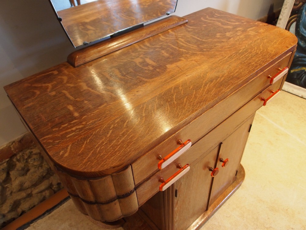 Dressing table & Tallboy Art Deco limed Oak c1925 View V
