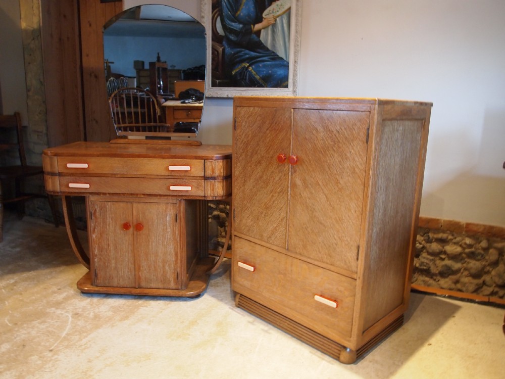 Dressing table & Tallboy Art Deco limed Oak c1925 View VI