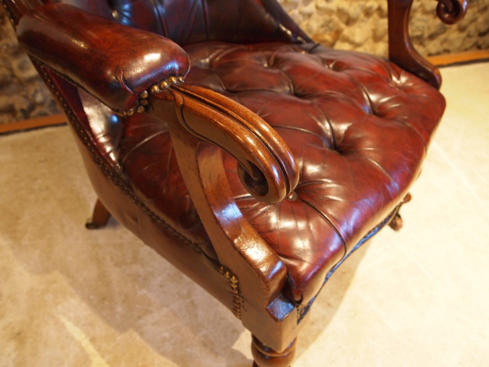 Chair stunning Victorian Walnut & leather armchair c1870 View IV