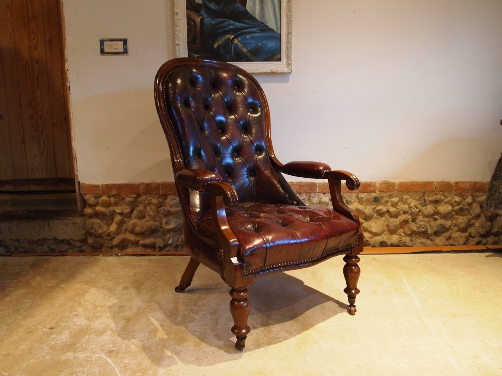 Chair stunning Victorian Walnut & leather armchair c1870 View VI