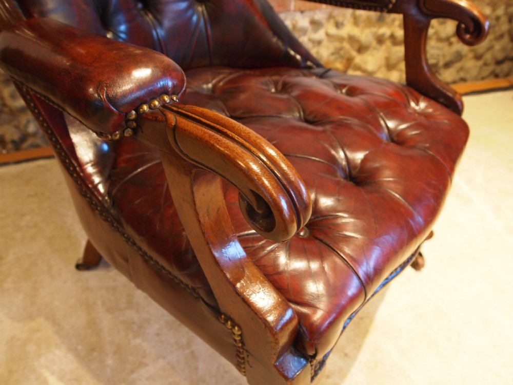 Chair stunning Victorian Walnut & leather armchair c1870 View VII