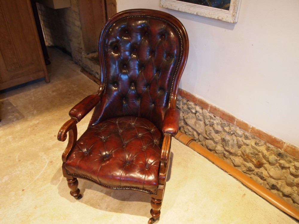 Chair stunning Victorian Walnut & leather armchair c1870 View IX