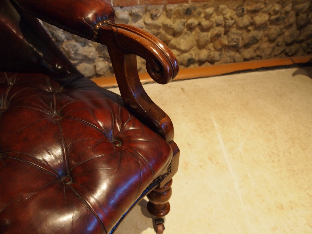Chair stunning Victorian Walnut & leather armchair c1870 View X