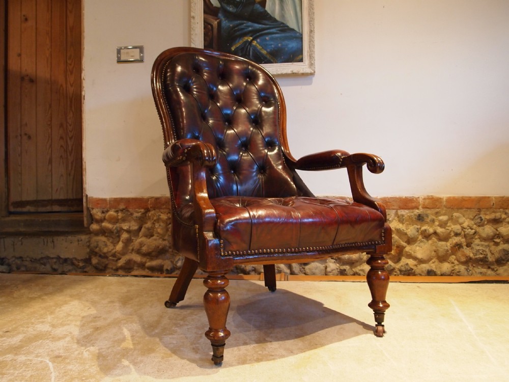 Chair stunning Victorian Walnut & leather armchair c1870 View XII