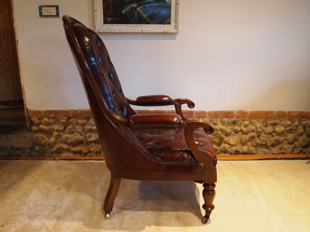 Chair stunning Victorian Walnut & leather armchair c1870 View XIII