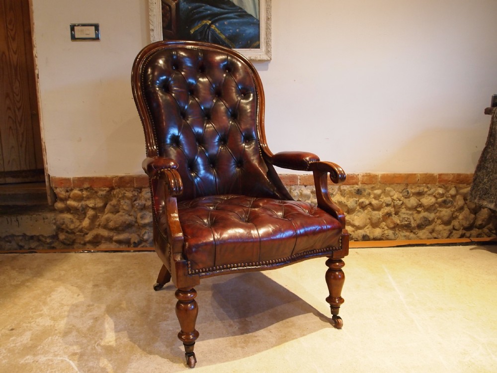 Chair stunning Victorian Walnut & leather armchair c1870 View XIV
