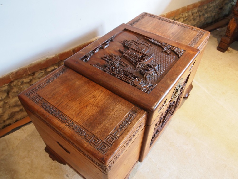 Chest trunk Coffer Outstanding Chinese Camphor wood c1920 View IX