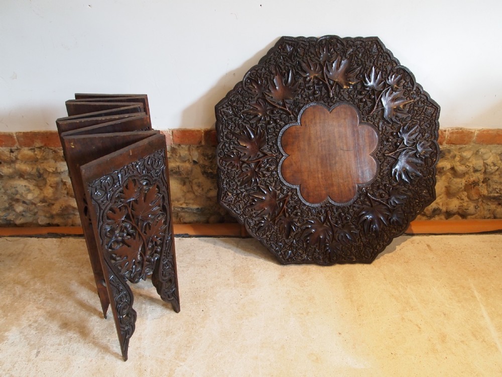Table Fine 19th Century carved Burmese lamp hall side c1880 View II