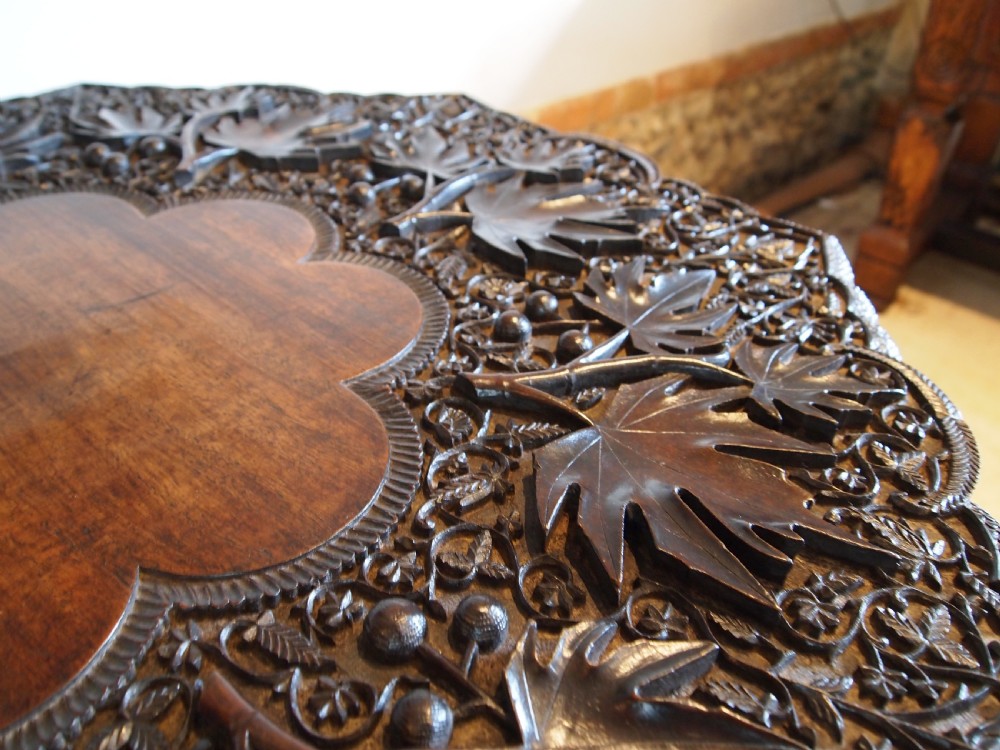 Table Fine 19th Century carved Burmese lamp hall side c1880 View V