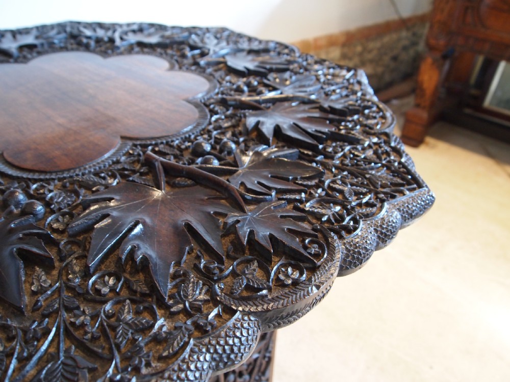 Table Fine 19th Century carved Burmese lamp hall side c1880 View VII