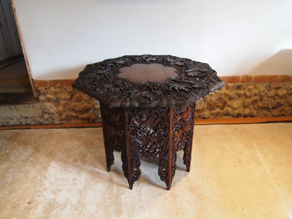 Table Fine 19th Century carved Burmese lamp hall side c1880 View IX