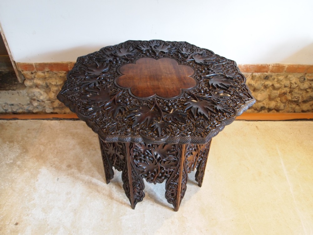 Table Fine 19th Century carved Burmese lamp hall side c1880 View X