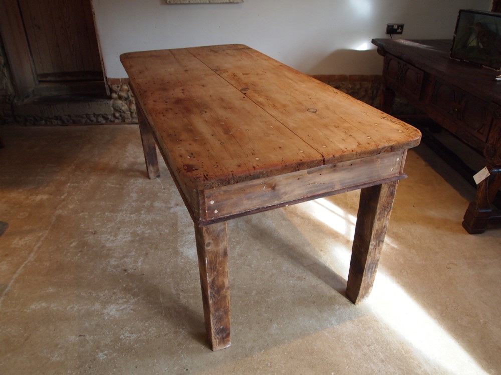 Table Edwardian refectory farmhouse Deal rustic seats 6-8 c1900