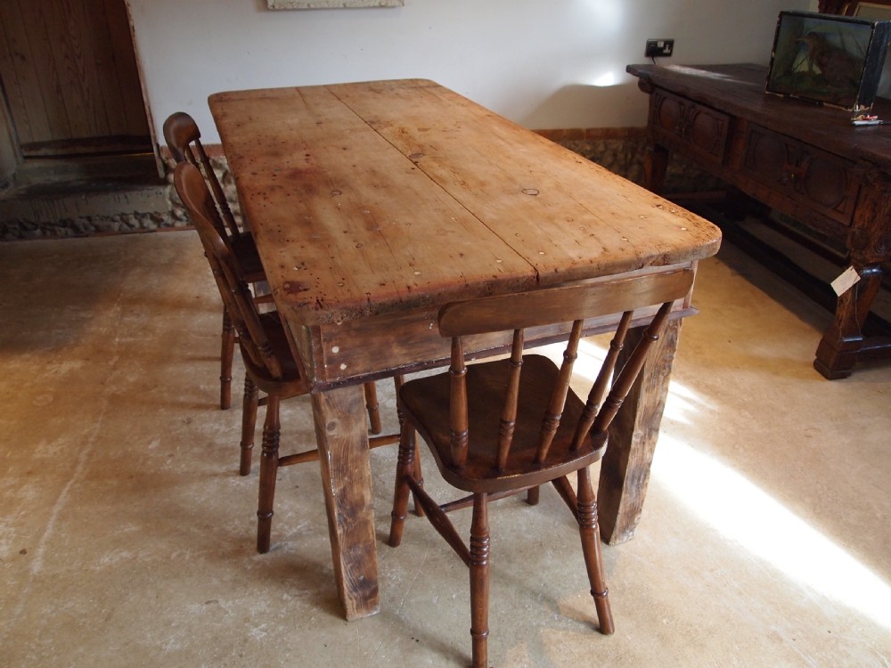 Table Edwardian refectory farmhouse Deal rustic seats 6-8 c1900 View III