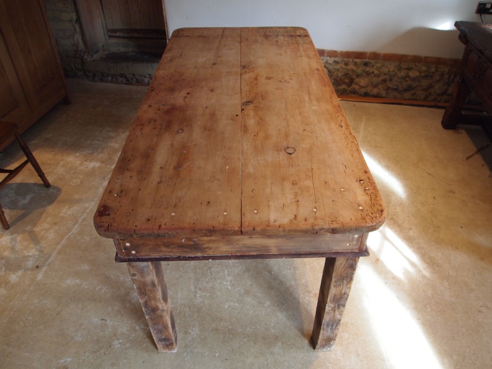 Table Edwardian refectory farmhouse Deal rustic seats 6-8 c1900 View IV