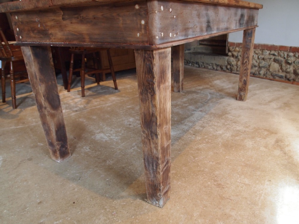 Table Edwardian refectory farmhouse Deal rustic seats 6-8 c1900 View VI