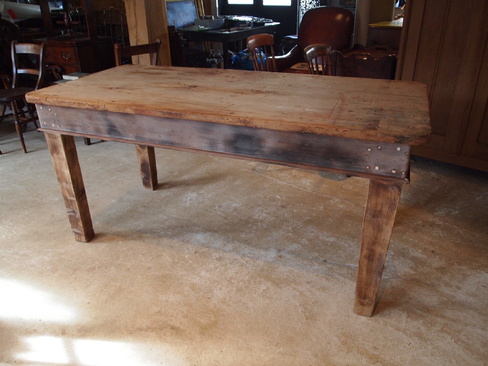 Table Edwardian refectory farmhouse Deal rustic seats 6-8 c1900 View VII