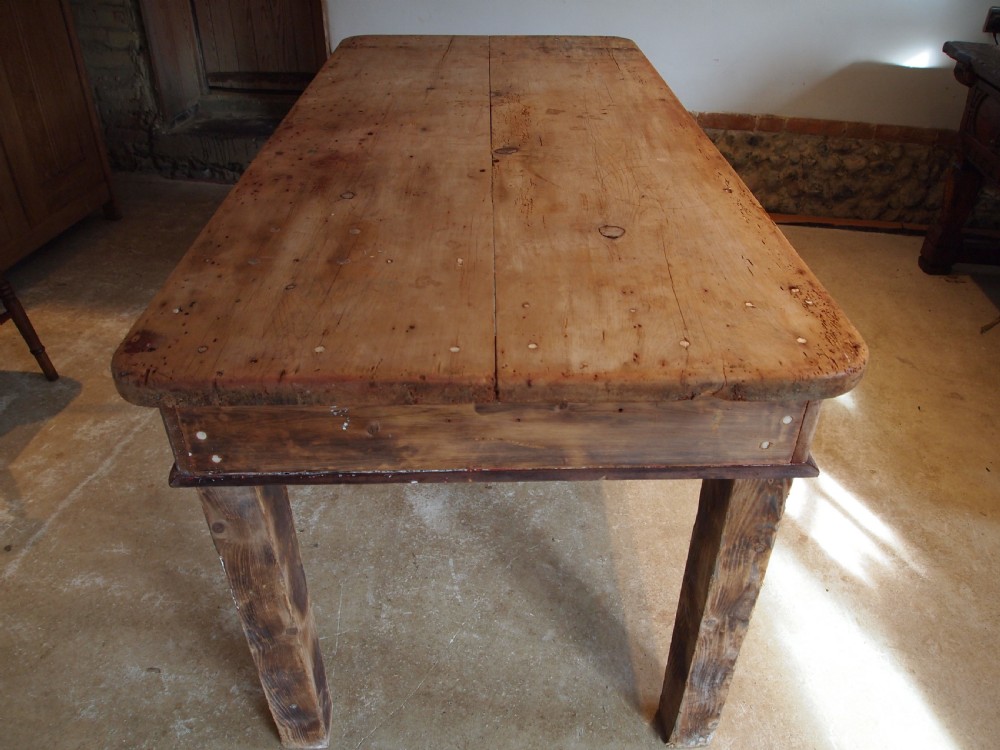 Table Edwardian refectory farmhouse Deal rustic seats 6-8 c1900 View XI