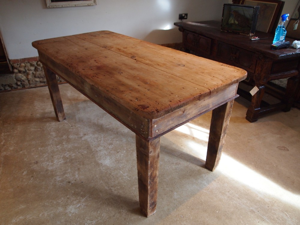 Table Edwardian refectory farmhouse Deal rustic seats 6-8 c1900 View XII