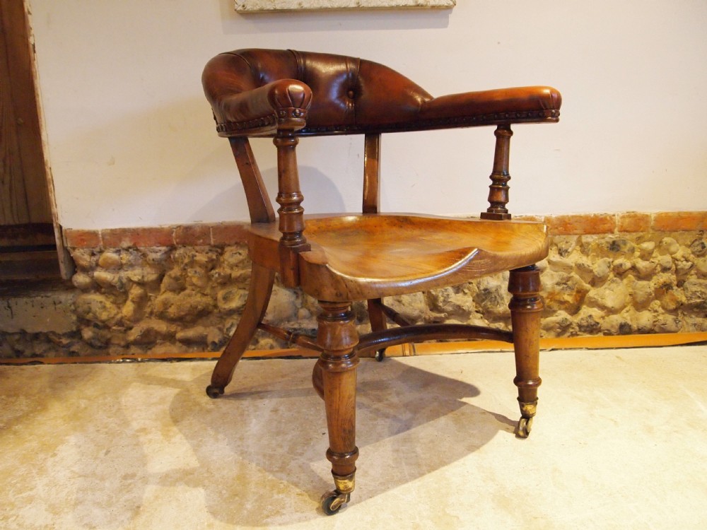 Chair stunning Victorian Elm desk or library chair c1860 View X