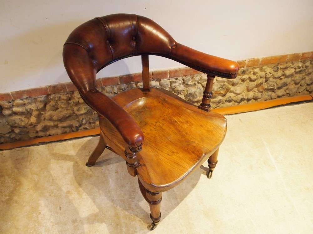 Chair stunning Victorian Elm desk or library chair c1860 View XI