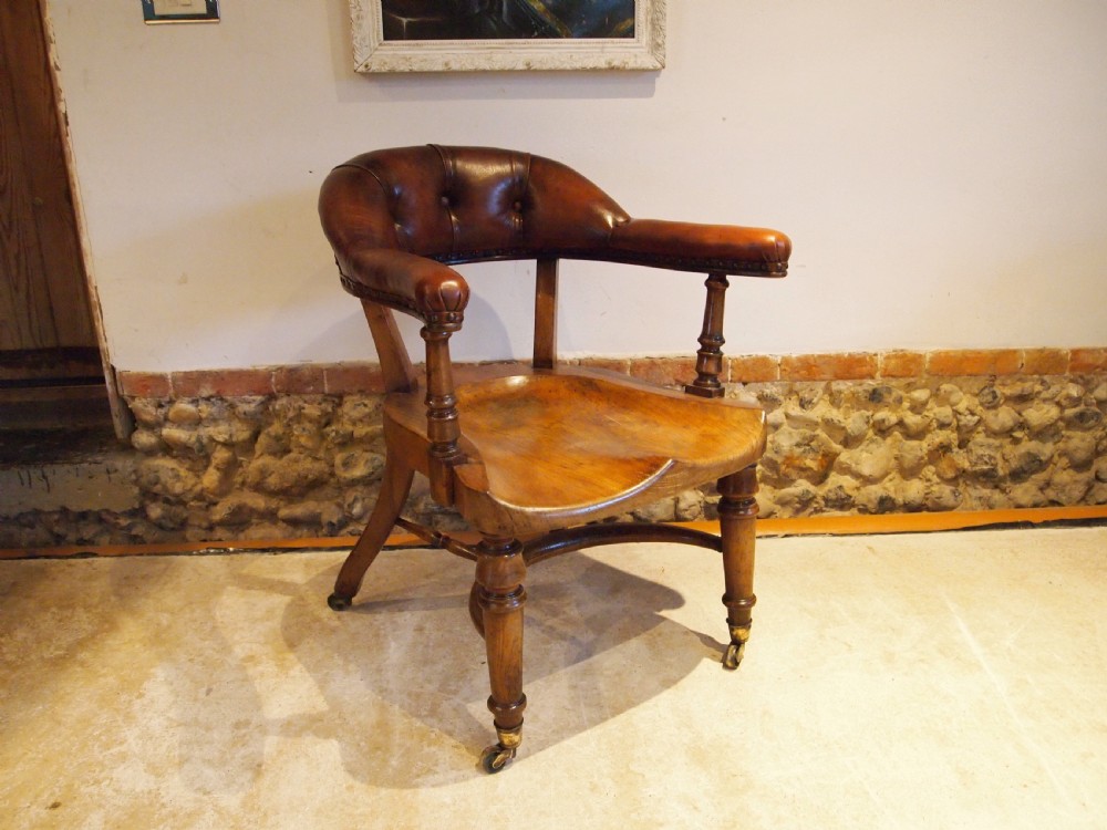 Chair stunning Victorian Elm desk or library chair c1860 View XIV