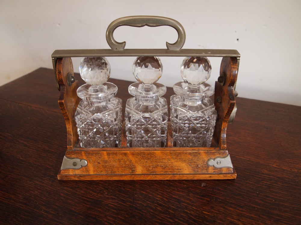 Rare Betjemanns Miniature Oak Tantalus c1900 View III