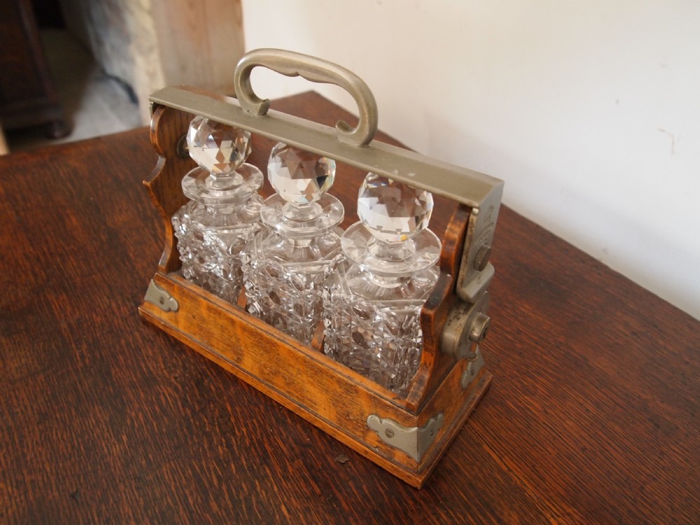 Rare Betjemanns Miniature Oak Tantalus c1900 View X