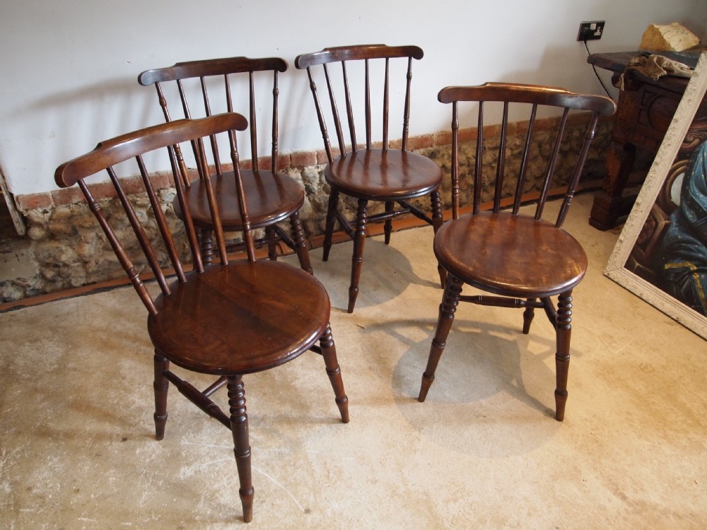 Chairs set of 4 Edwardian penny seat Windsor kitchen c1900 View V