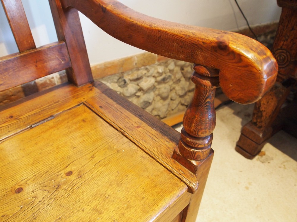 Settle bench pew seat rare George III Pine box settle c1790 View VI