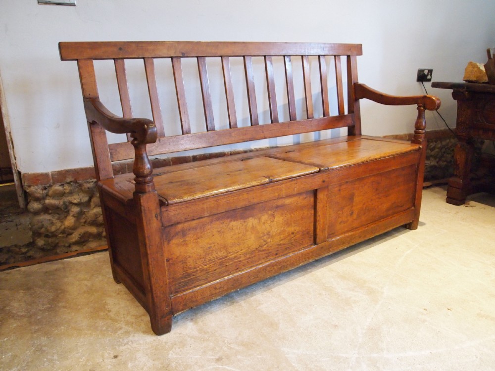 Settle bench pew seat rare George III Pine box settle c1790 View VII
